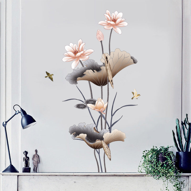 Chinese Lotus Flower Wall Sticker – Self-Adhesive Wallpaper