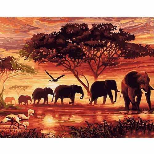 Sunset Elephants DIY Paint by Numbers – Wall Art Kit