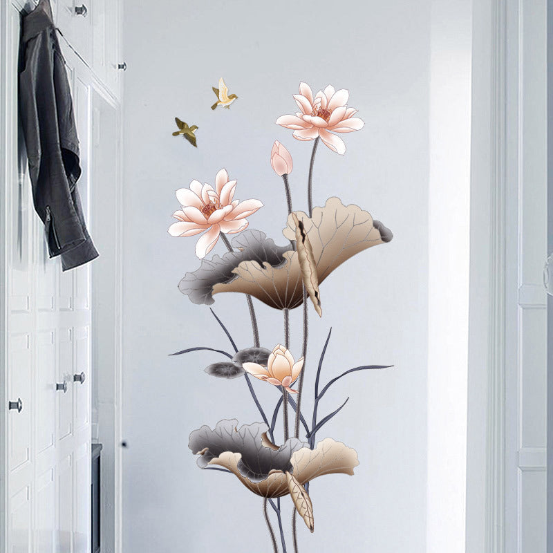 Chinese Lotus Flower Wall Sticker – Self-Adhesive Wallpaper