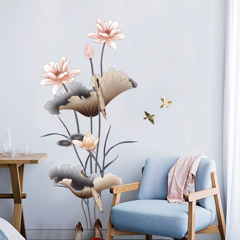 Chinese Lotus Flower Wall Sticker – Self-Adhesive Wallpaper