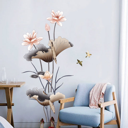 Chinese Lotus Flower Wall Sticker – Self-Adhesive Wallpaper
