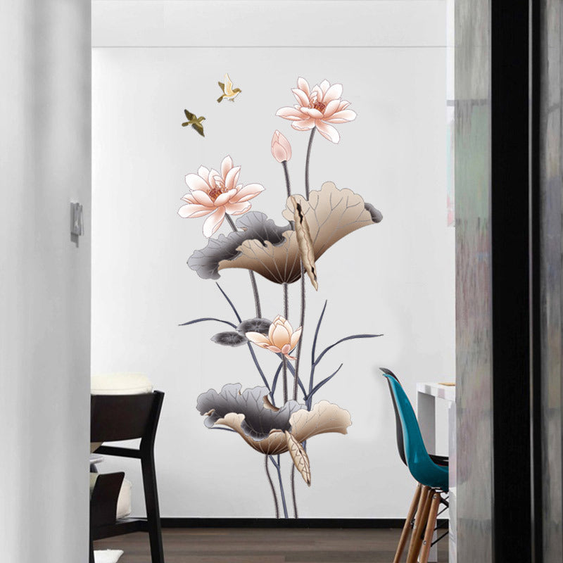 Chinese Lotus Flower Wall Sticker – Self-Adhesive Wallpaper